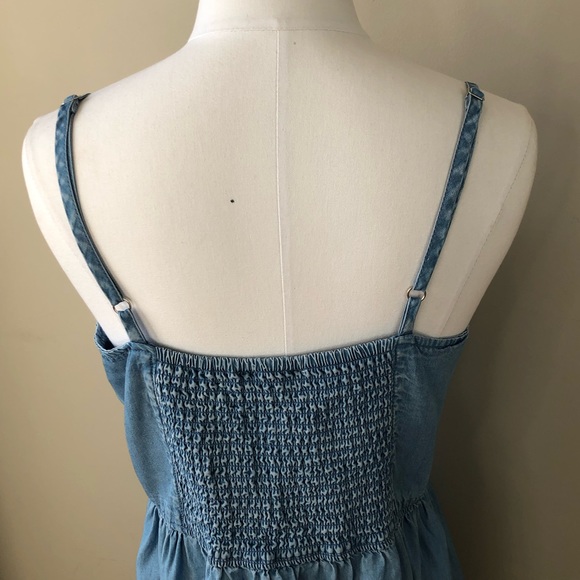 H&M Chambray Denim Lyocell Button Front Spaghetti strap Midi Dress M - Picture 6 of 6